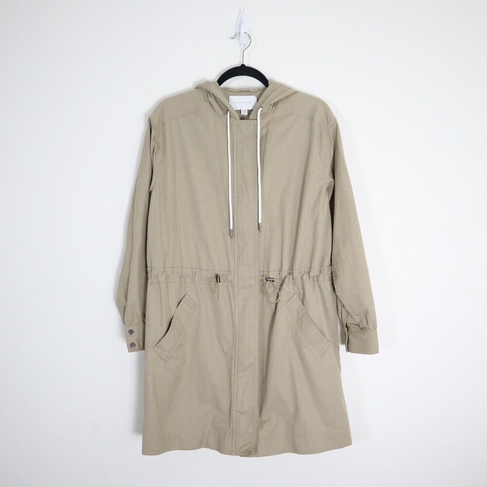 Brochu Walker Size S Prato Drawcord Anorak Coat Khaki Brown Hooded Zip - Picture 2 of 13
